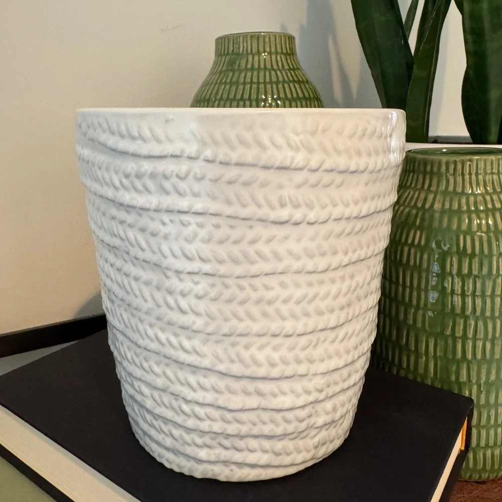 Crate&Barrel White Textured Ceramic Planter